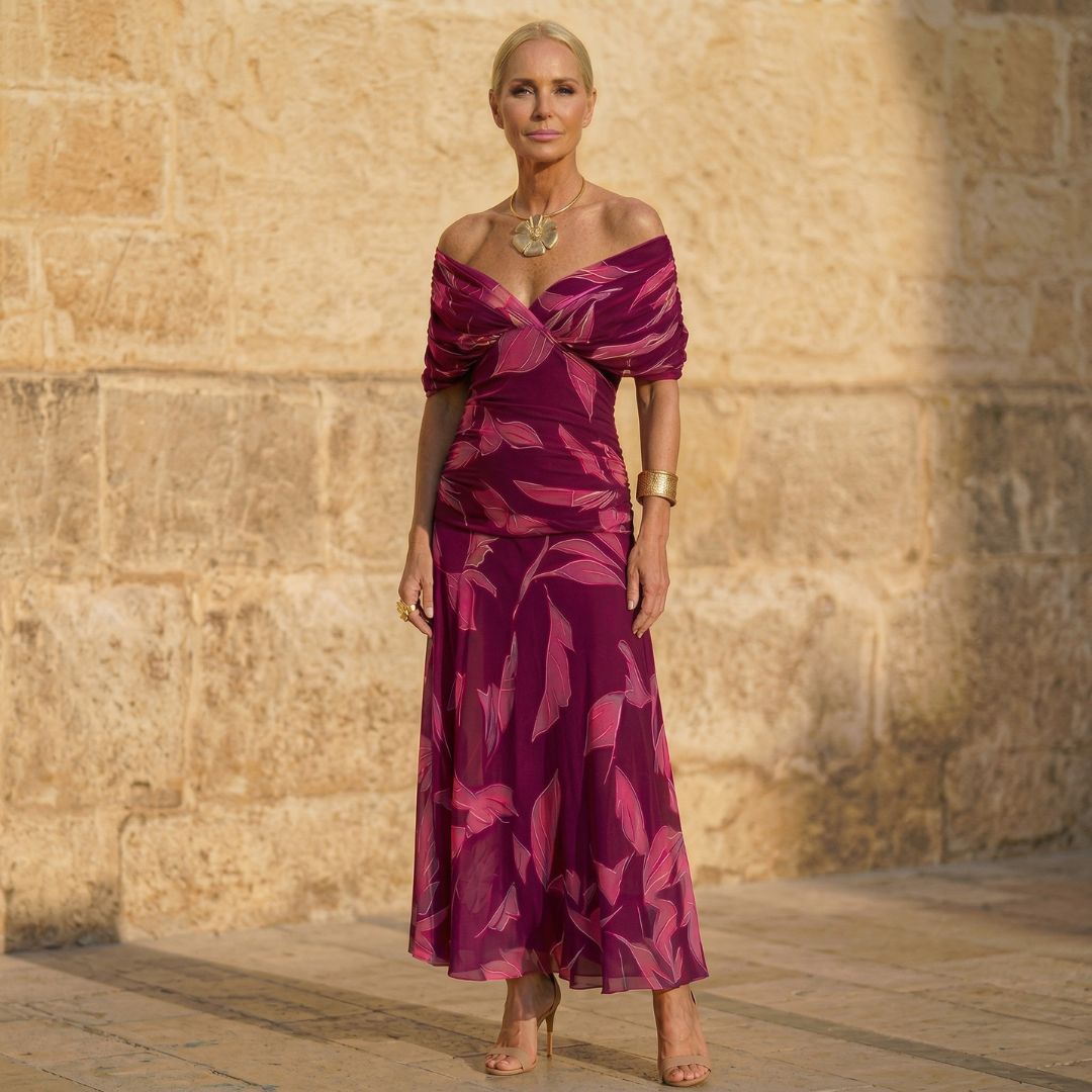 Edith™ | Purple Leaf-Print Dress