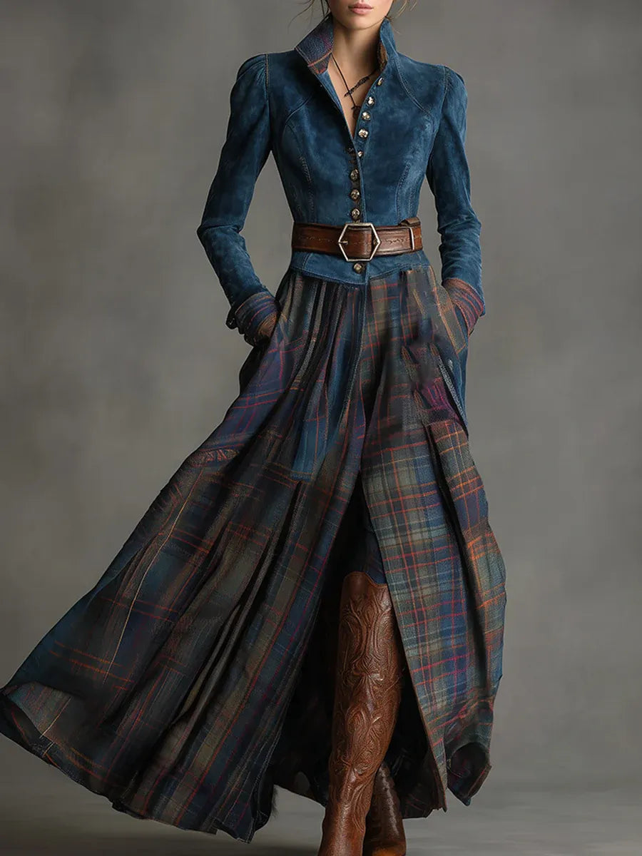 Edurne | Blue Suede Maxi Dress