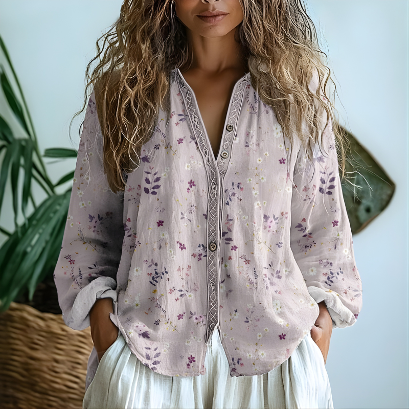 Toinette | Vintage Blouse With Leaf Print