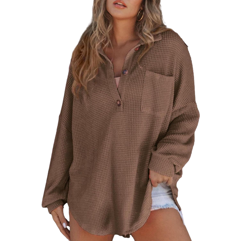 Nova | Casual Lightweight Button V Neck Tunic Blouse