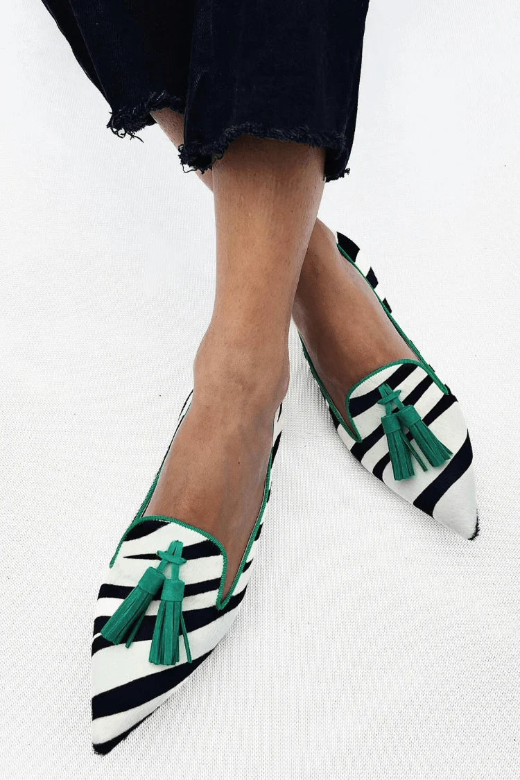 Gloria™ | Zebra-Stripe Tassel Flats