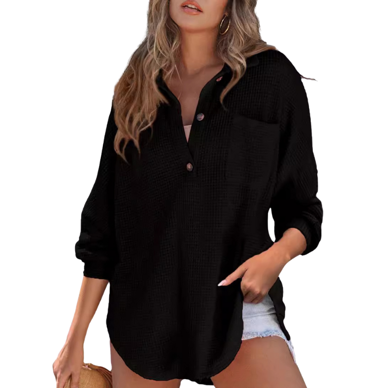 Nova | Casual Lightweight Button V Neck Tunic Blouse