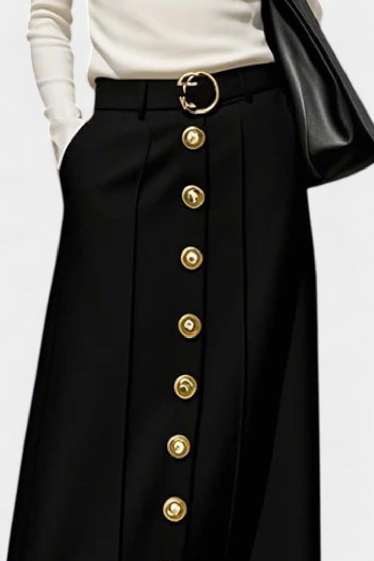 Ada Front Button Casual Skirt with Side Pockets