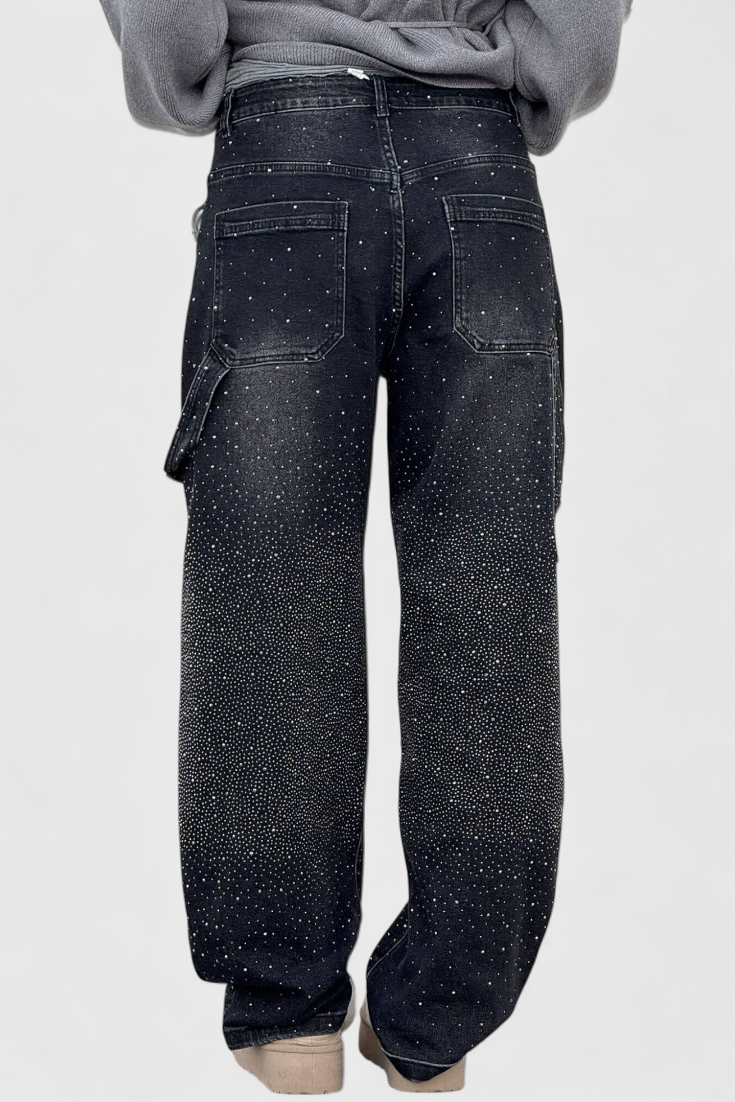 Rhinestone-Embellished Dariya Cargo Balloon Jeans