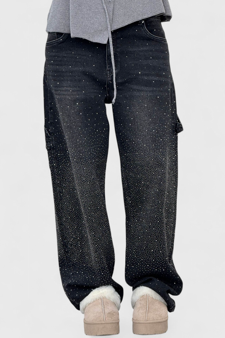 Rhinestone-Embellished Dariya Cargo Balloon Jeans