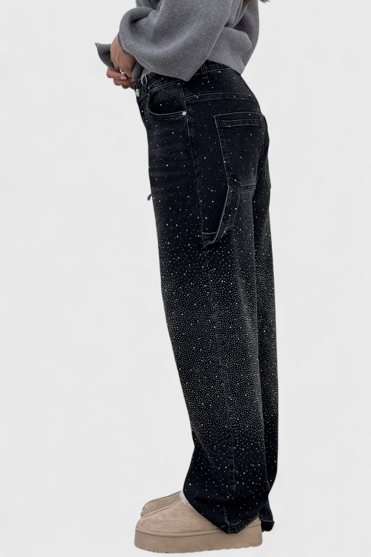 Rhinestone-Embellished Dariya Cargo Balloon Jeans