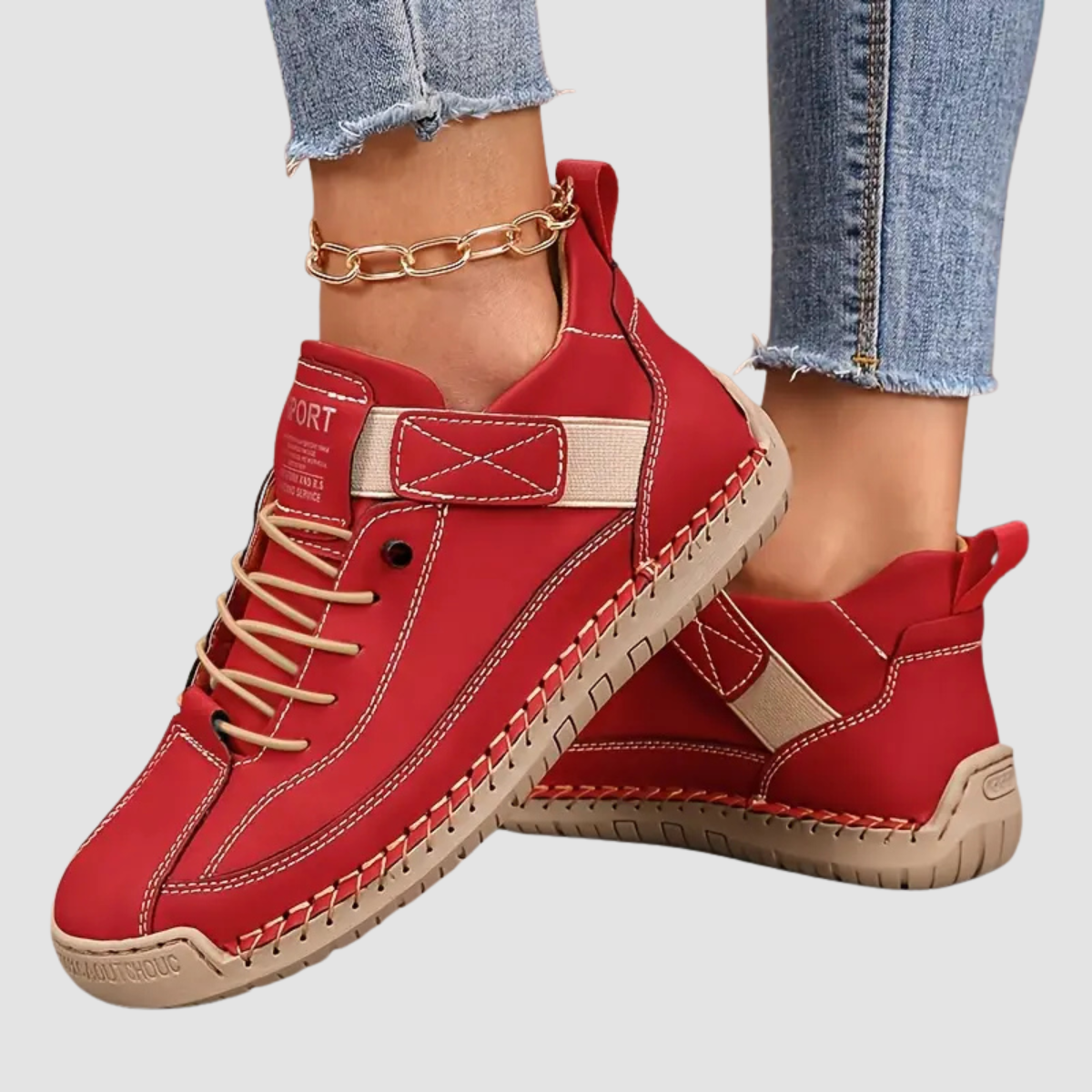 Jillian™ | Vegan Leather Stitched Strap Sneakers