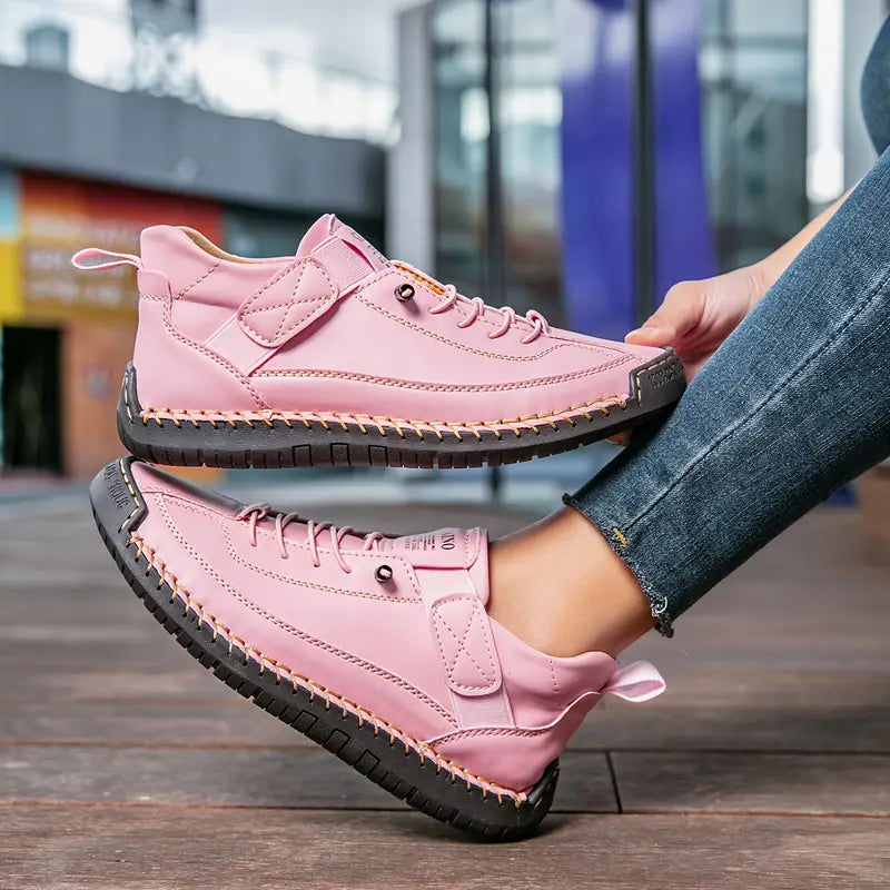 Jillian™ | Vegan Leather Stitched Strap Sneakers