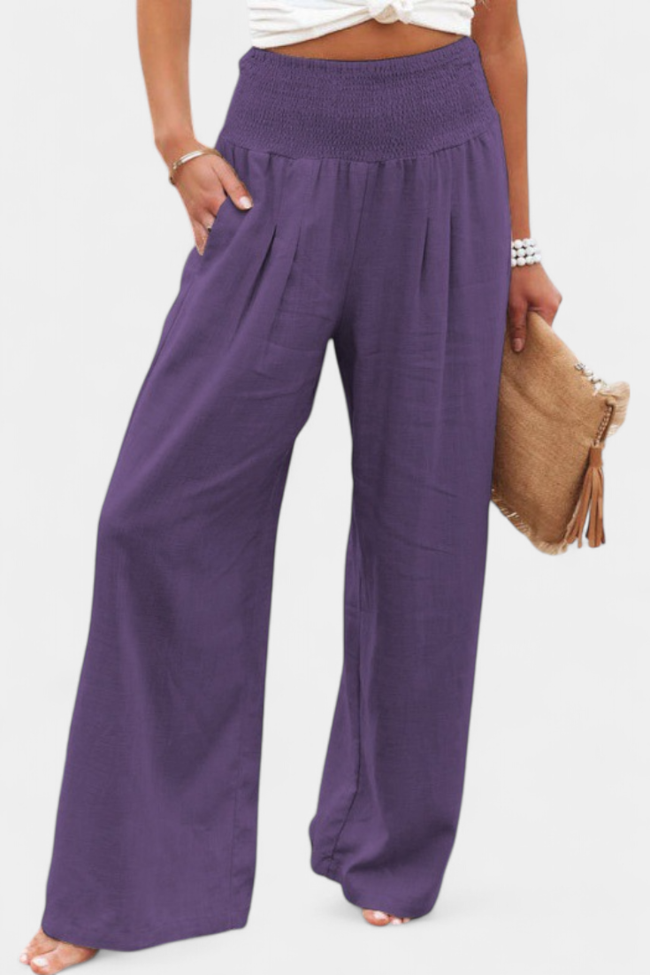 Lexia Comfortable Waist Fluid Cotton and Linen Pants