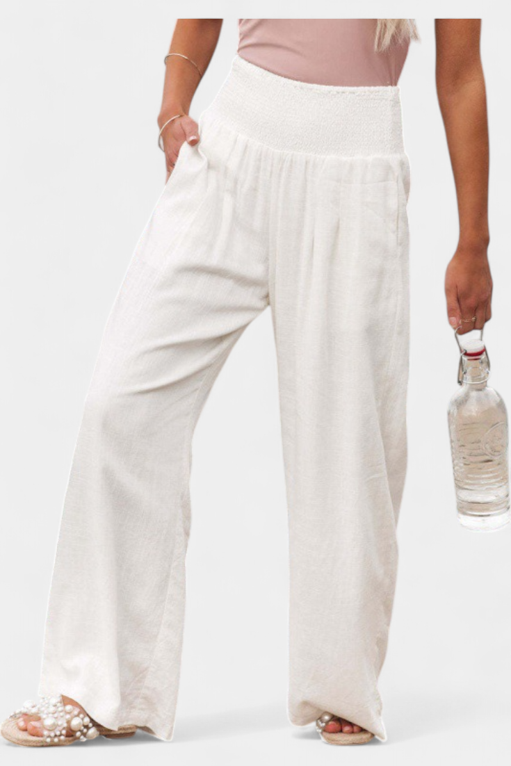 Lexia Comfortable Waist Fluid Cotton and Linen Pants