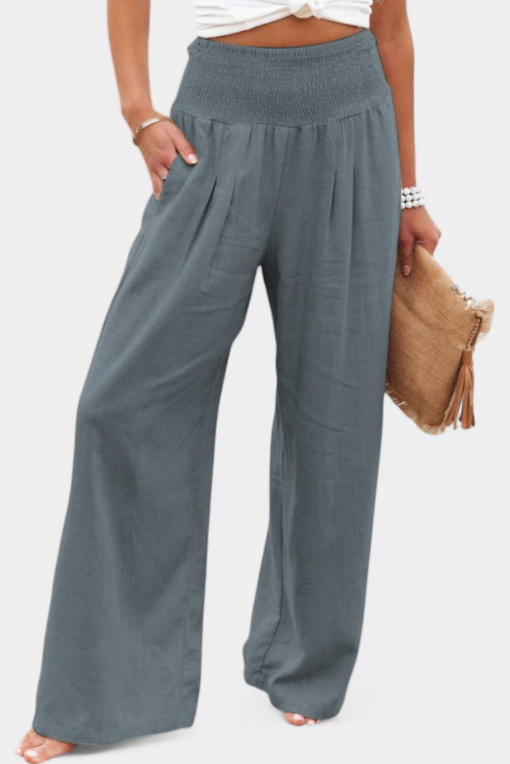 Lexia Comfortable Waist Fluid Cotton and Linen Pants
