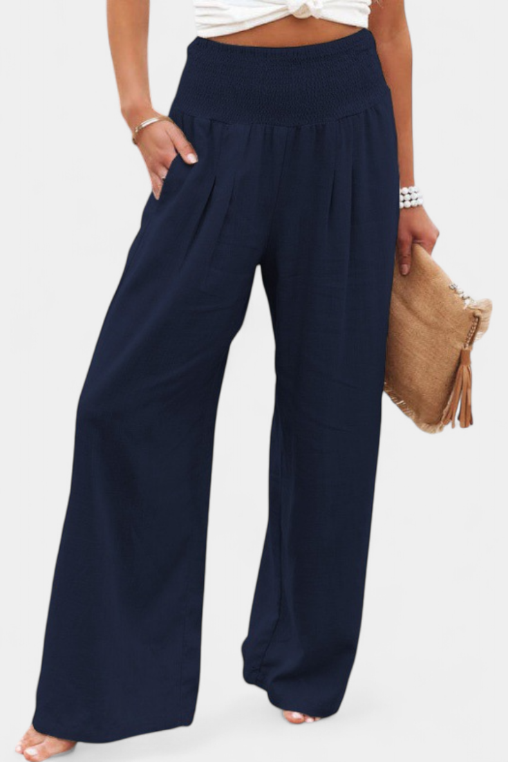 Lexia Comfortable Waist Fluid Cotton and Linen Pants