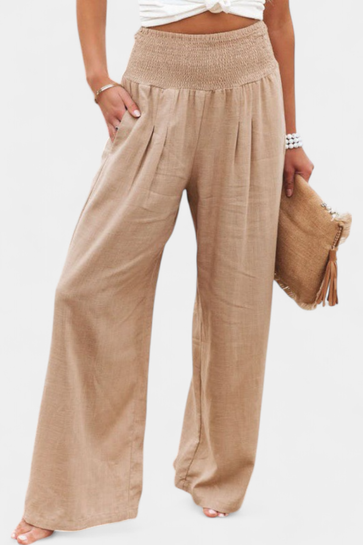 Lexia Comfortable Waist Fluid Cotton and Linen Pants