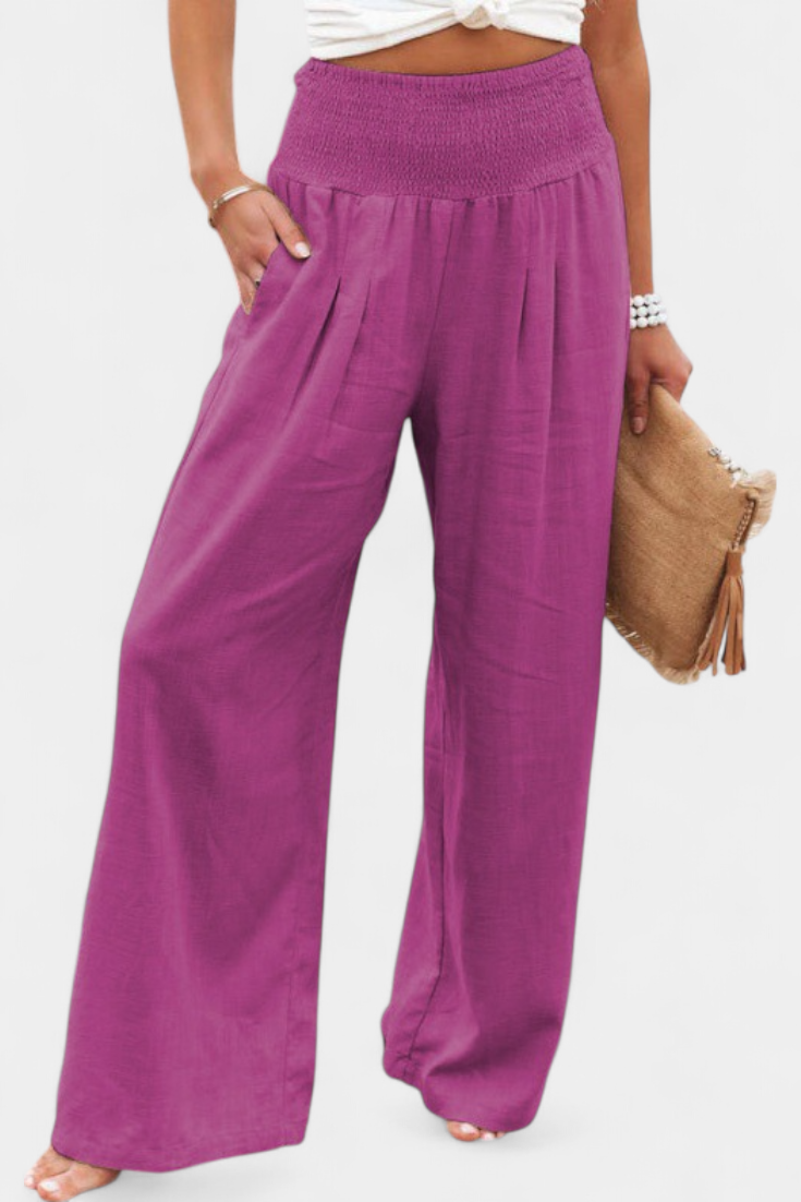 Lexia Comfortable Waist Fluid Cotton and Linen Pants