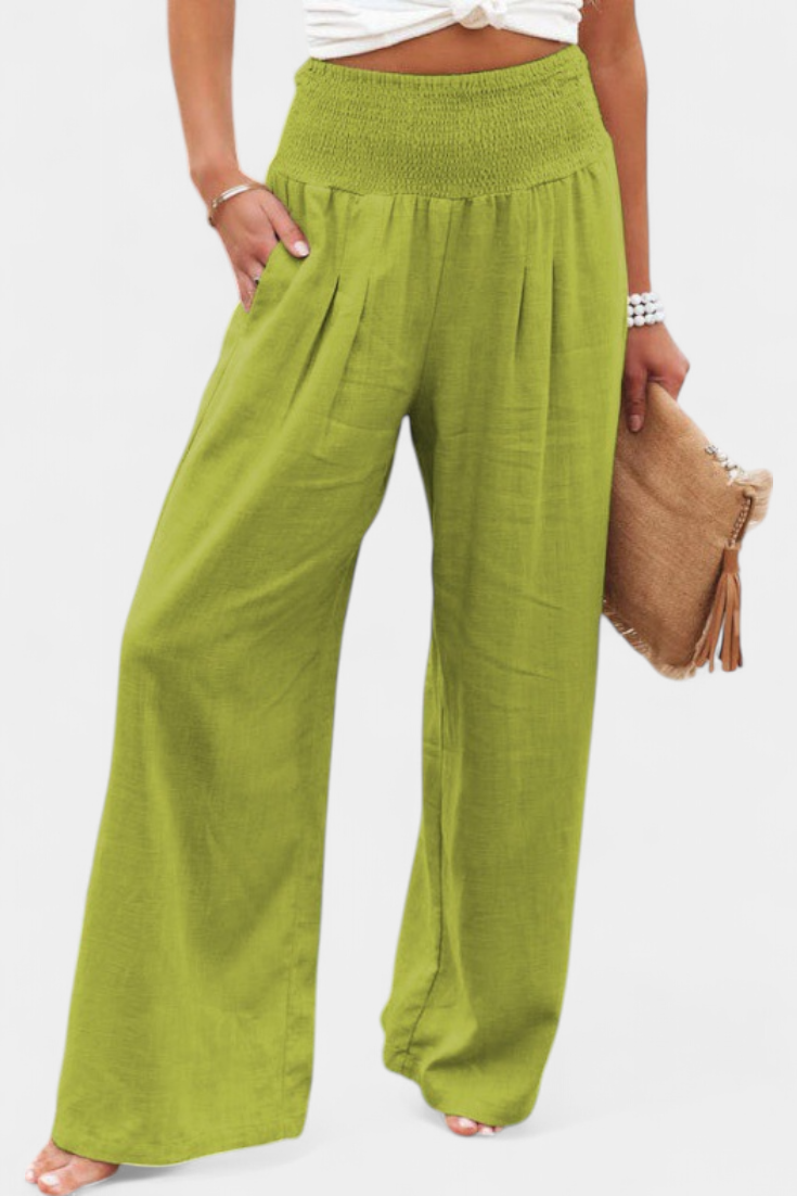Lexia Comfortable Waist Fluid Cotton and Linen Pants