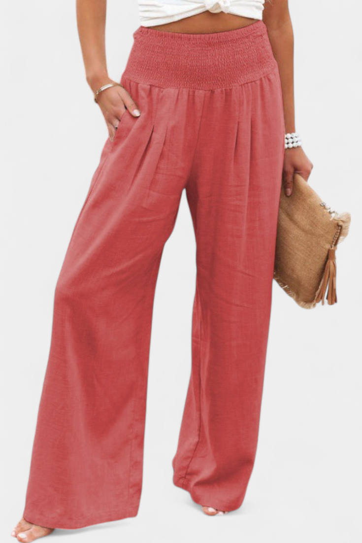 Lexia Comfortable Waist Fluid Cotton and Linen Pants