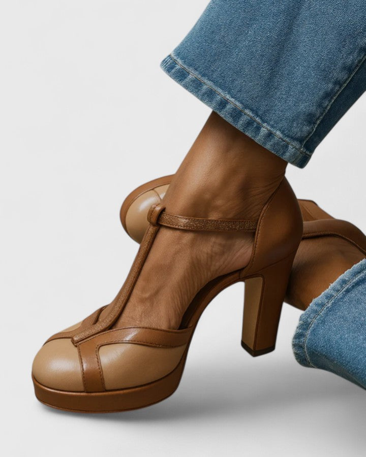 Christina™ | Brown T-Strap Heels