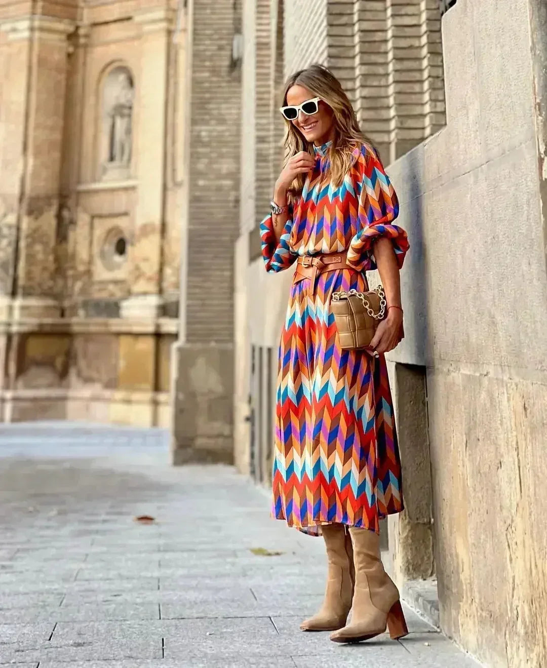 Caroline™ | Geometric Print Maxi Dress