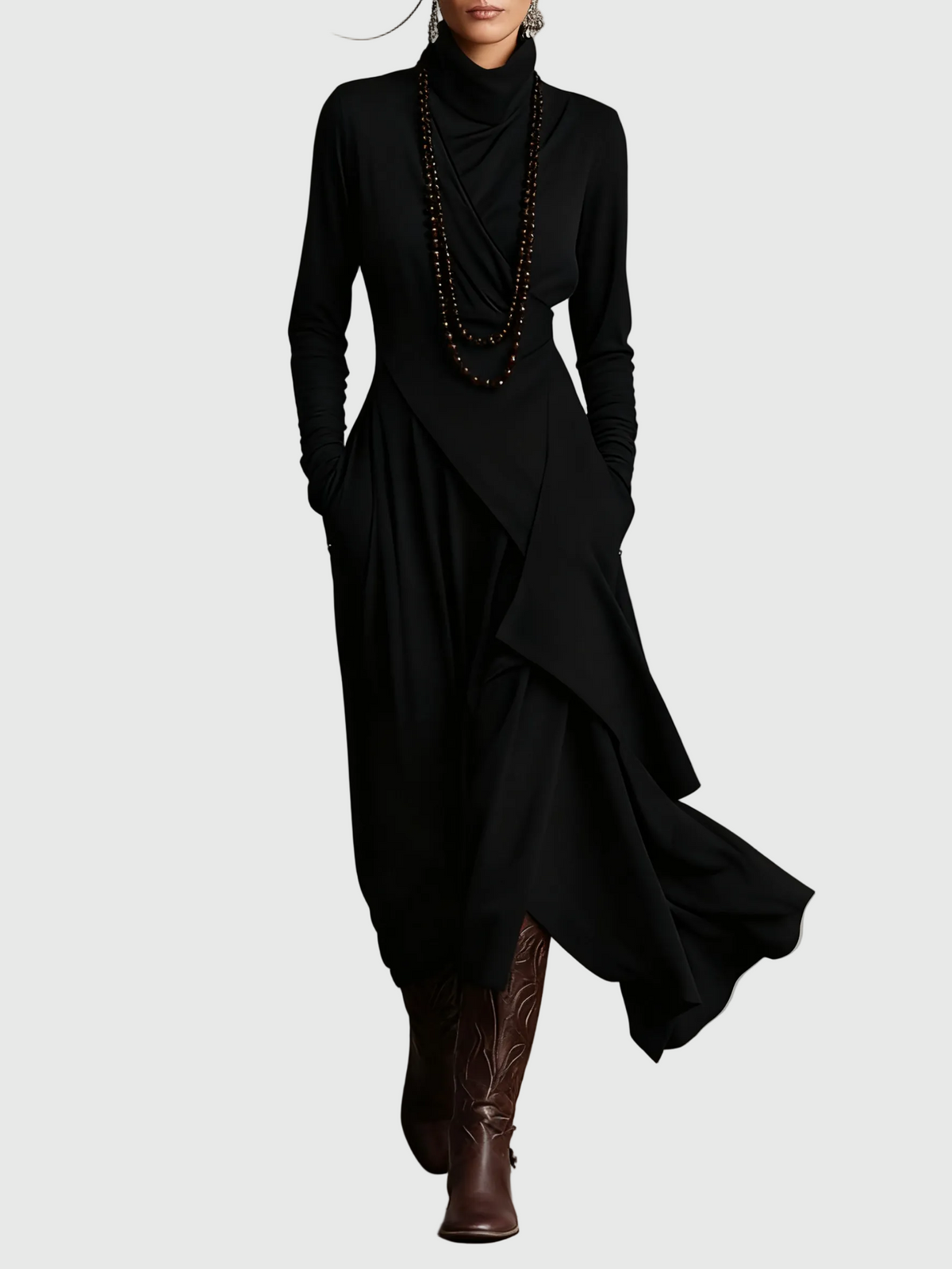 Nancy™ | Draped High-Neck Maxi Dress