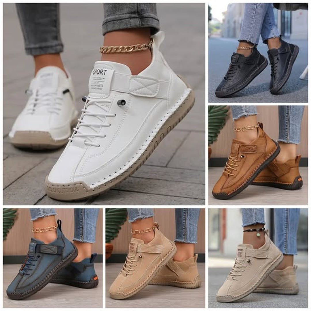 Jillian™ | Vegan Leather Stitched Strap Sneakers
