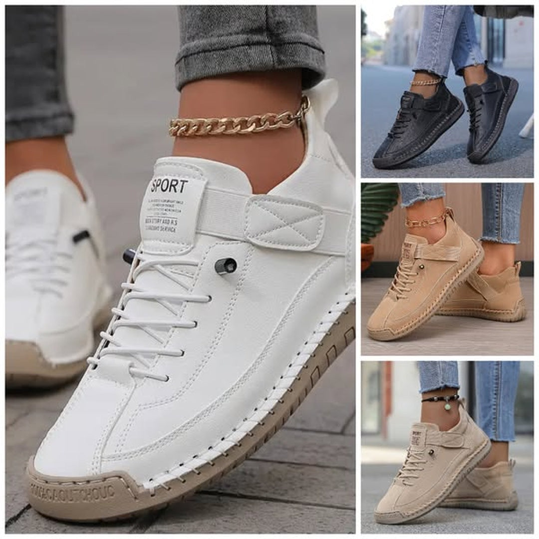 Jillian™ | Vegan Leather Stitched Strap Sneakers